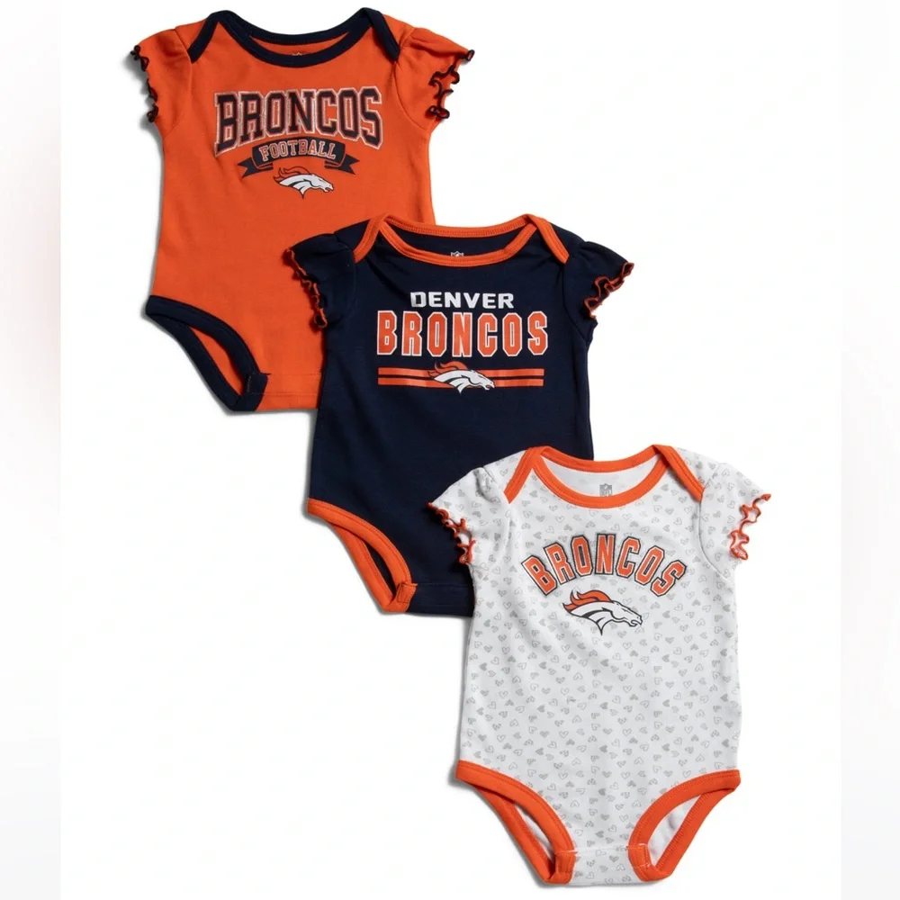 Denver Broncos Football 🏈 NFL Set of 3 Bodysuits Girls Size 12 Months